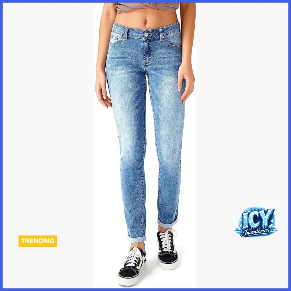 Ripped Boyfriend Jeans Stretch Skinny Distressed Straight Leg with Holes